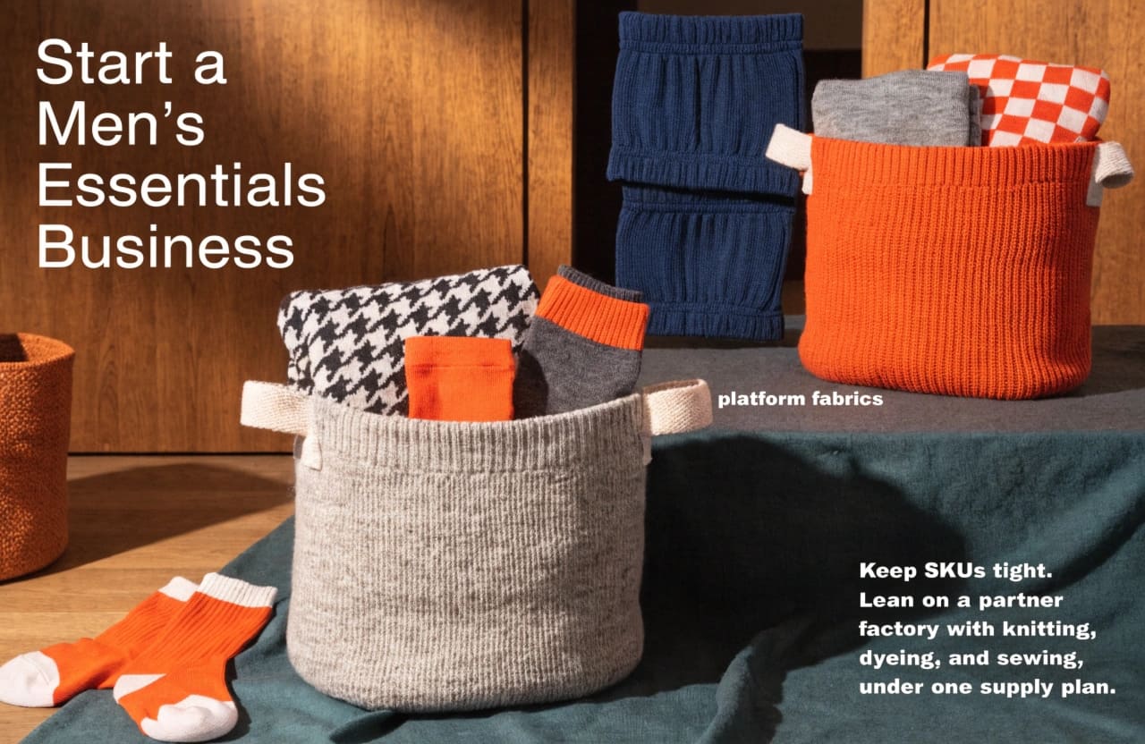 men’s essentials brand, platform fabrics, SKU strategy
