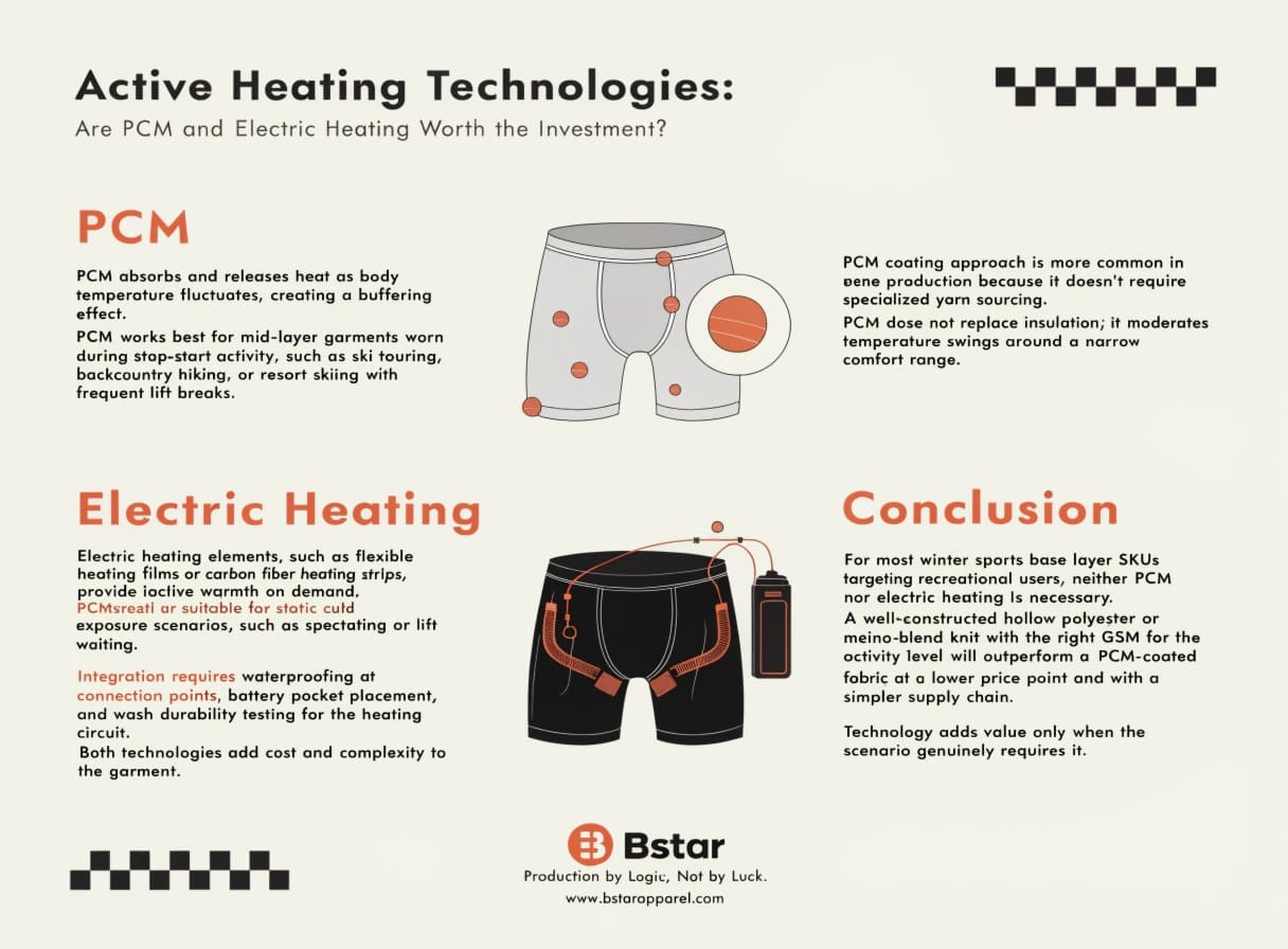 PCM and Electric Heating in Thermal Underwear for Winter Sports phase change material PCM thermal underwear technology