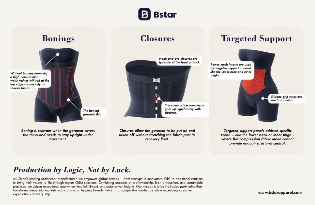 Shapewear Boning Closures Targeted Support Structures Advanced shapewear design features boning closures support structures