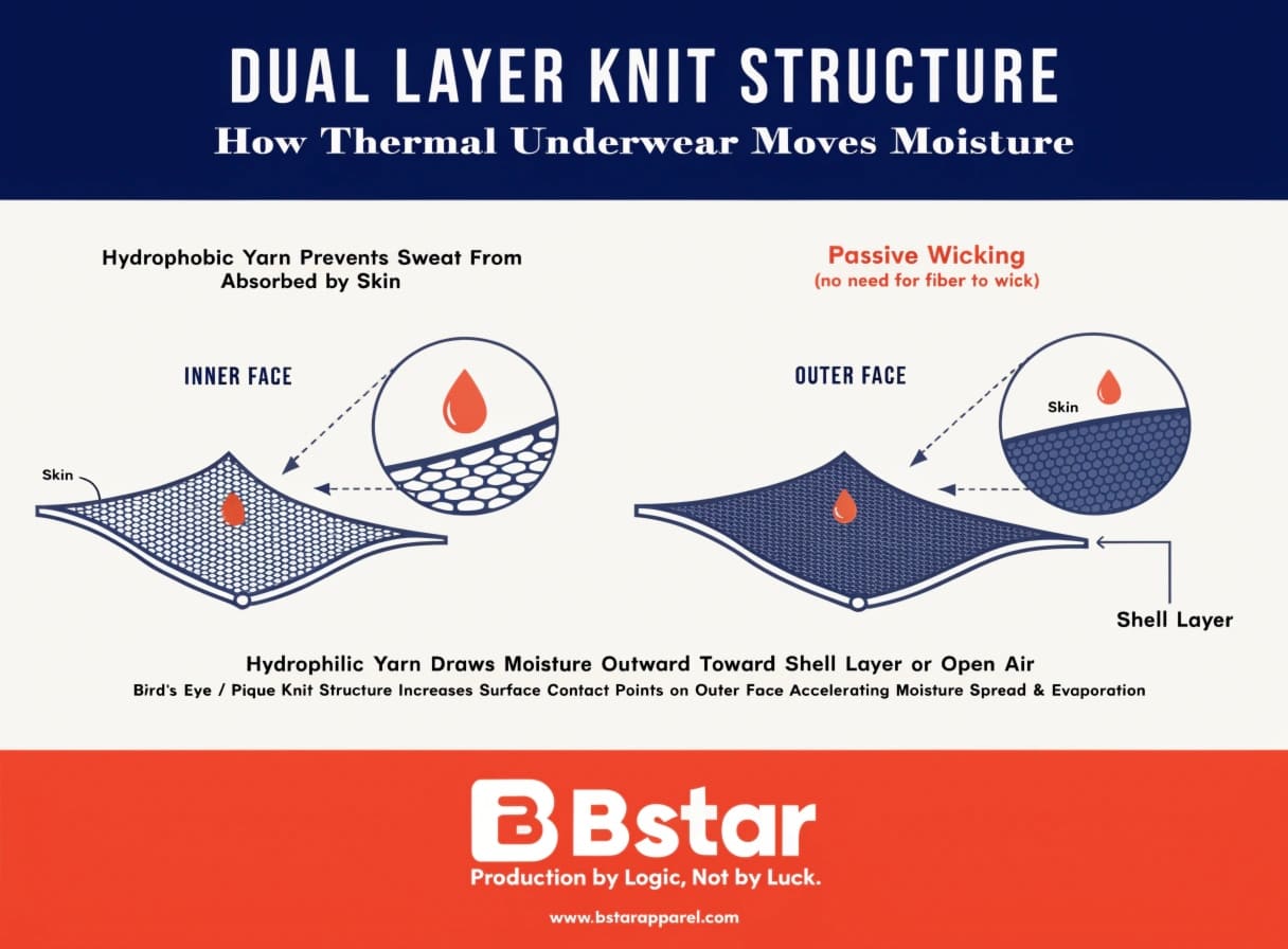 Moisture Wicking Fabric Structure for Winter Sports Base Layer moisture wicking fabric structure for thermal base layer