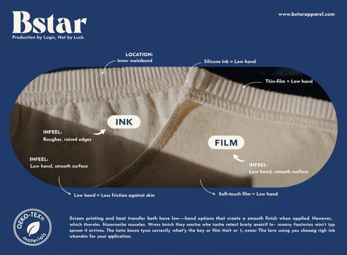 Tactile comparison of ink vs thermal film on underwear fabric