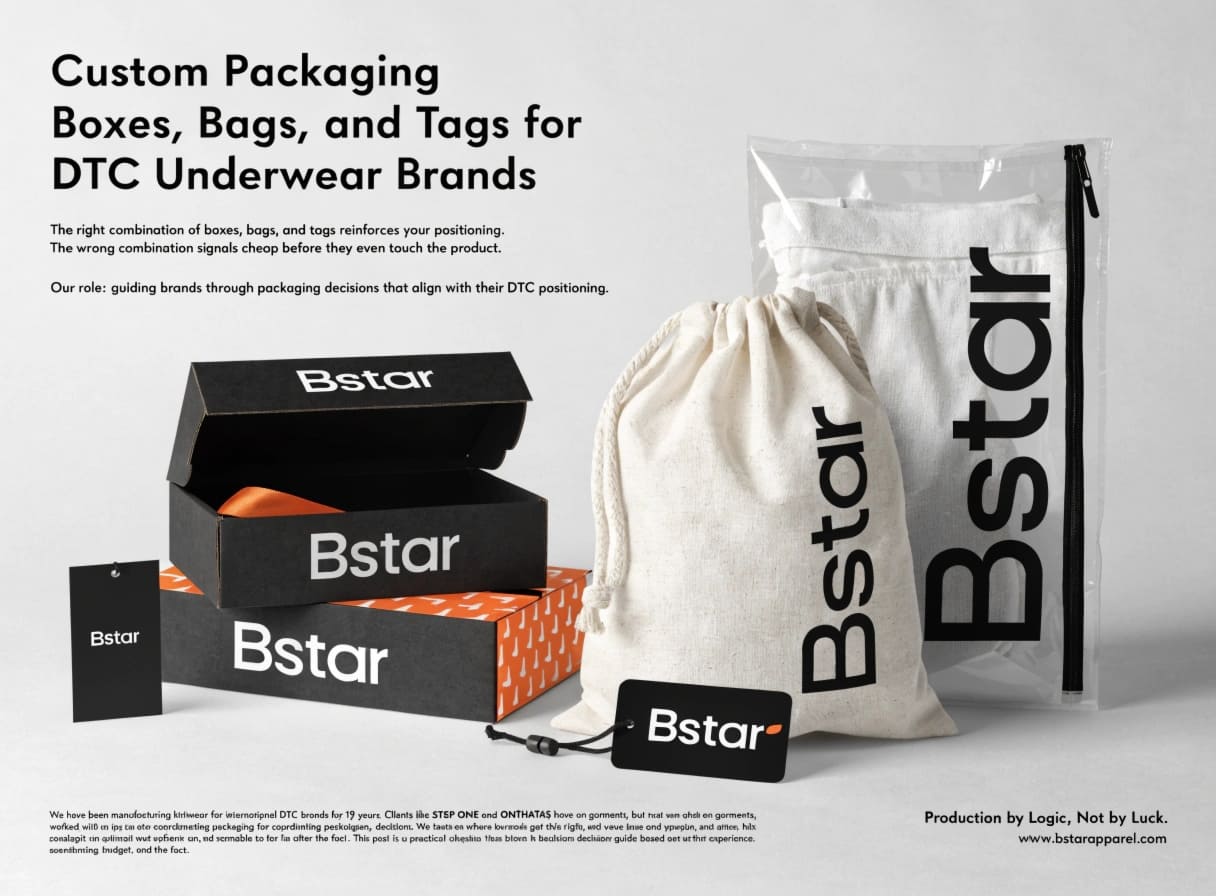 Custom underwear packaging boxes bags and tags for DTC brands