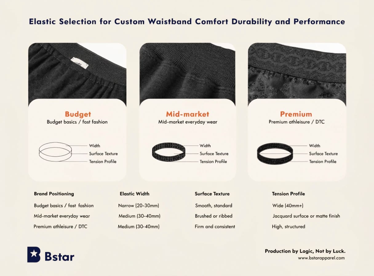 elastic waistband width and texture comparison for knitwear garments