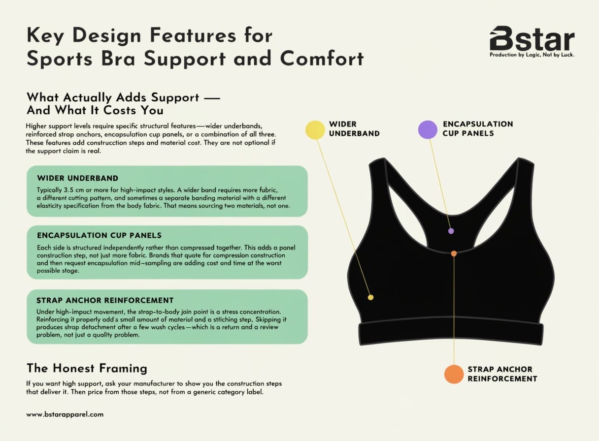 Engineering stability in sports bra design features