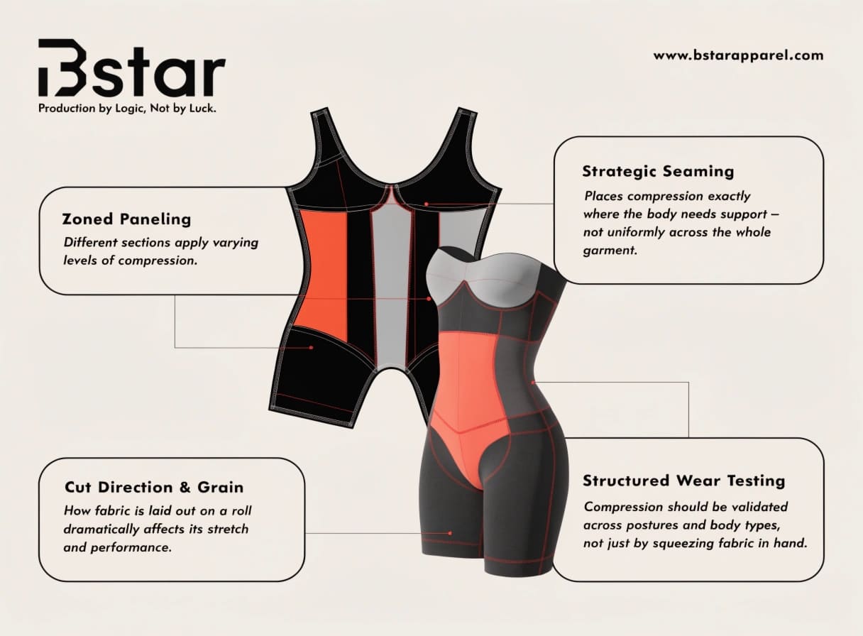 Shapewear Zoned Paneling Strategic Seaming Body Contouring Shapewear panel zoning and seam construction design