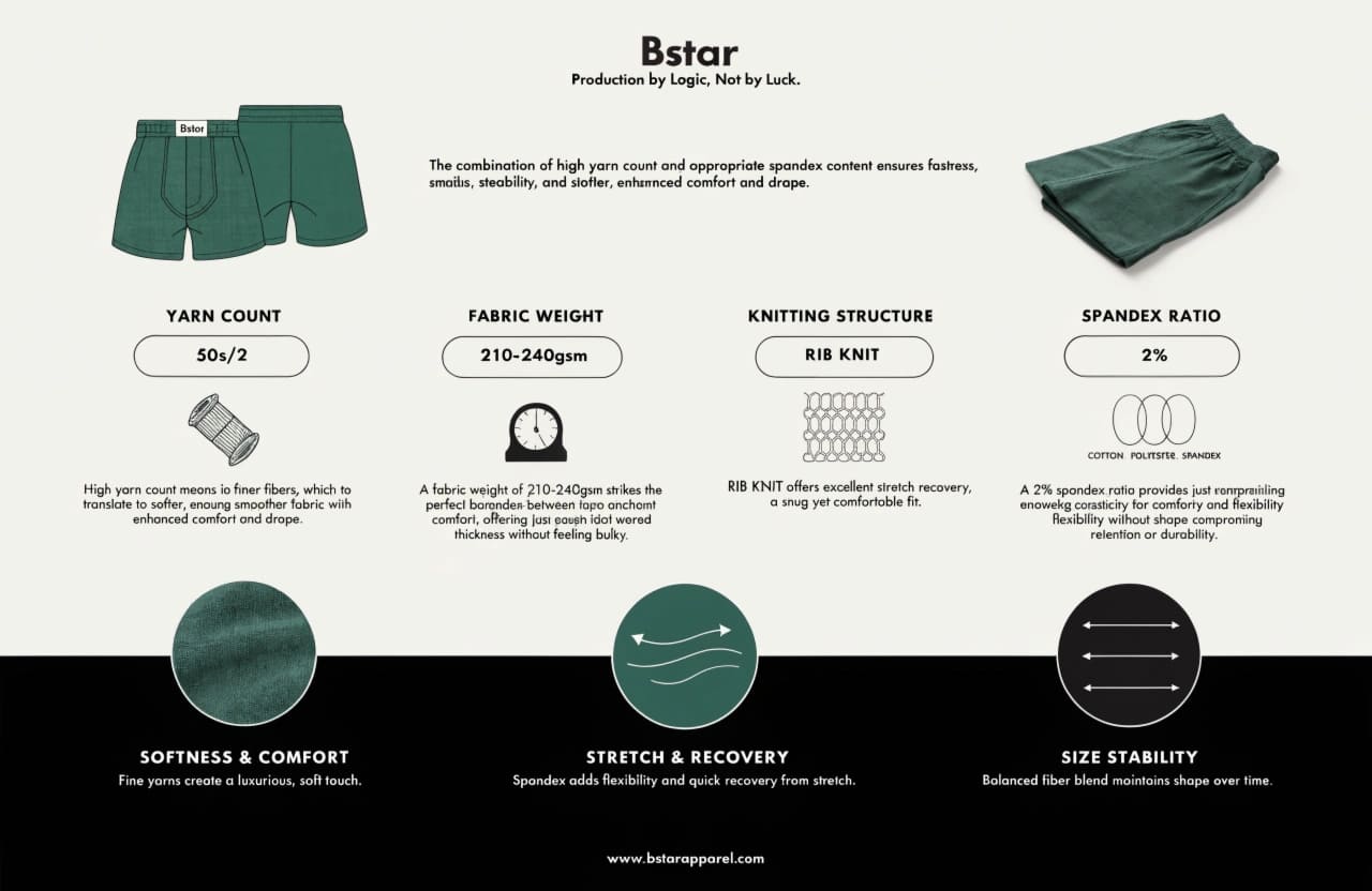 yarn count spandex ratio boxer fabric