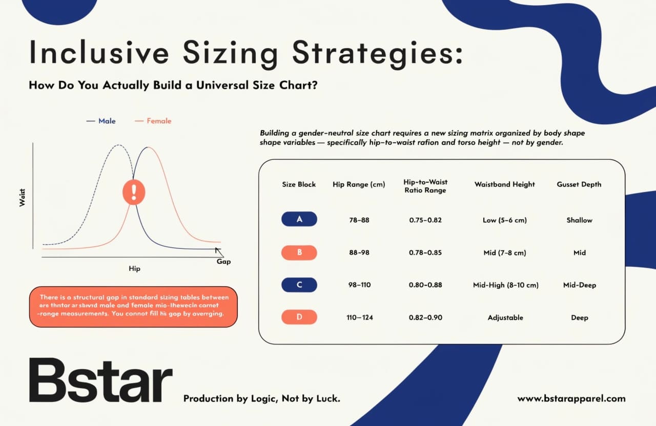 Inclusive sizing chart development for gender-neutral underwear