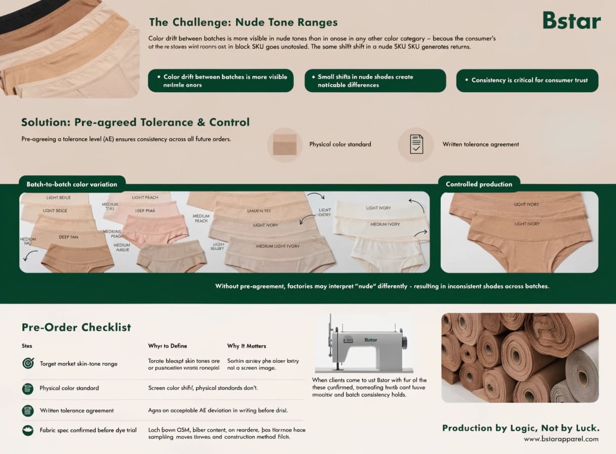 Multi-shade nude tone underwear range production consistency