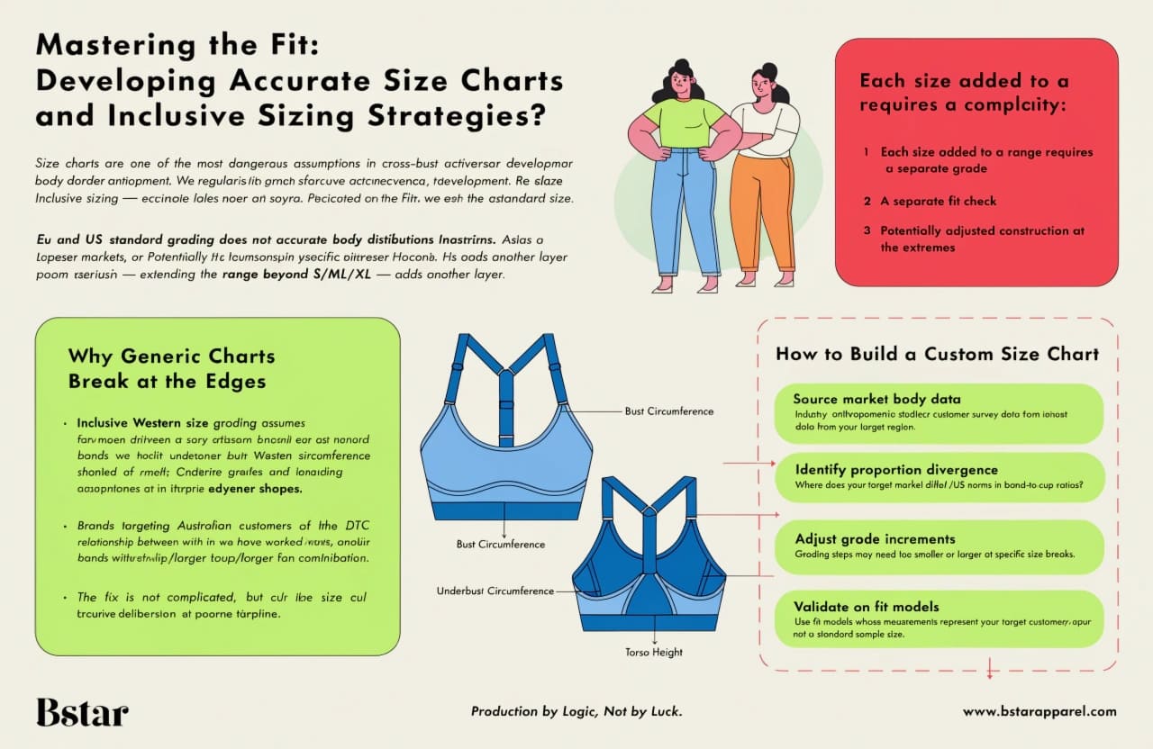 Inclusive sizing strategies for custom sports bras
