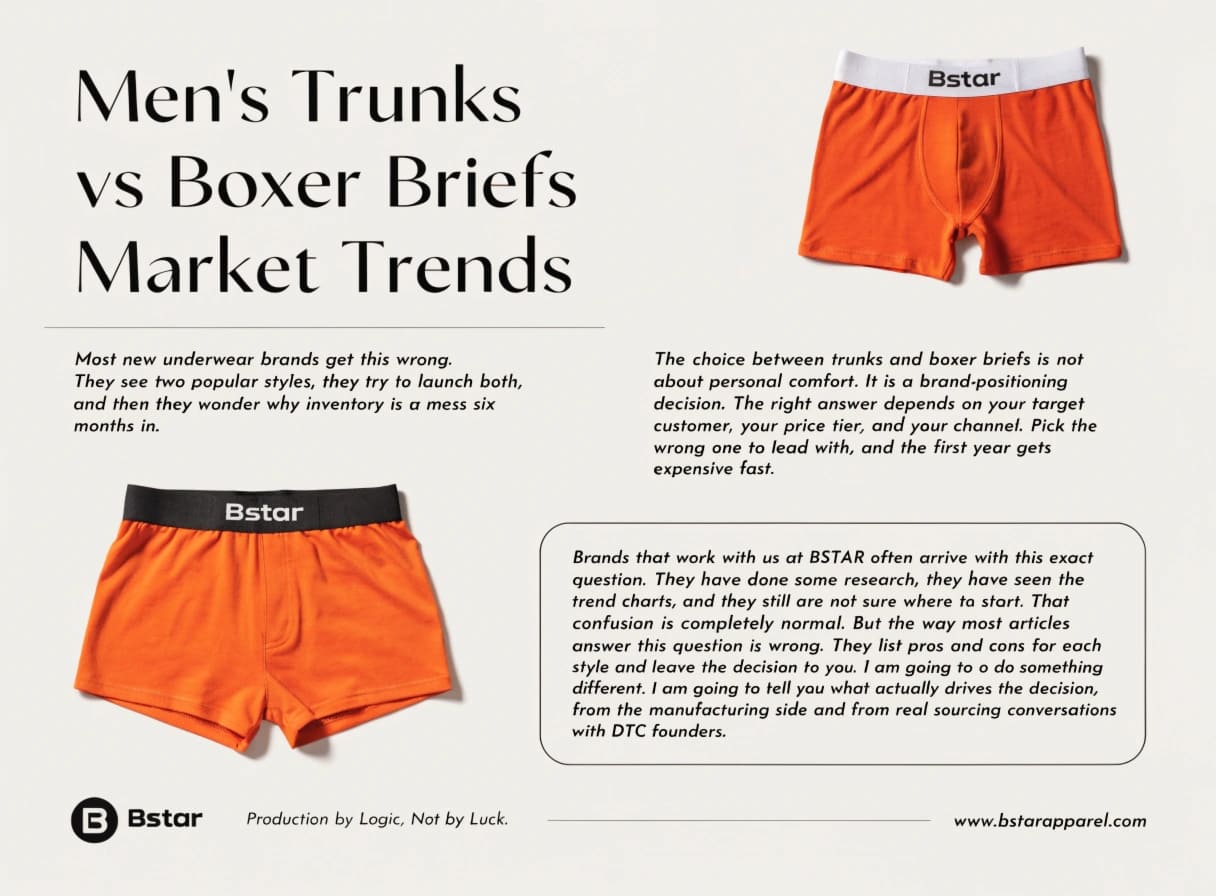 Men's Trunks vs Boxer Briefs comparison flat lay product shot