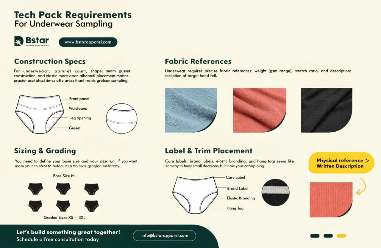 Essential tech pack documents for custom underwear prototyping