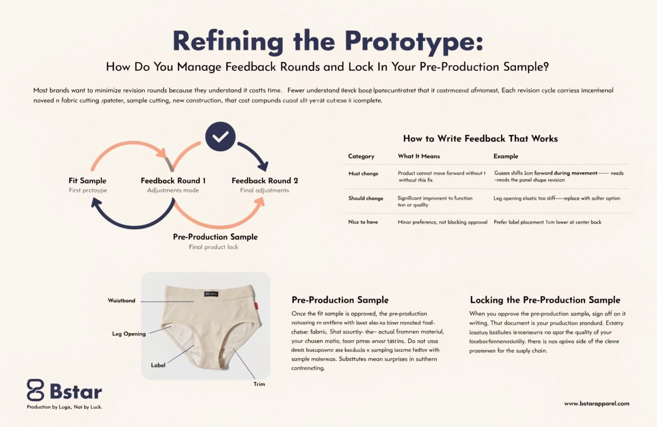 Feedback loop and pre-production sample finalization for underwear