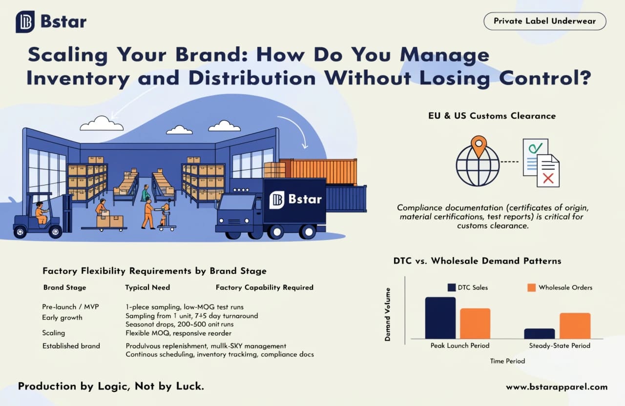 Inventory management and global distribution for private label underwear brands