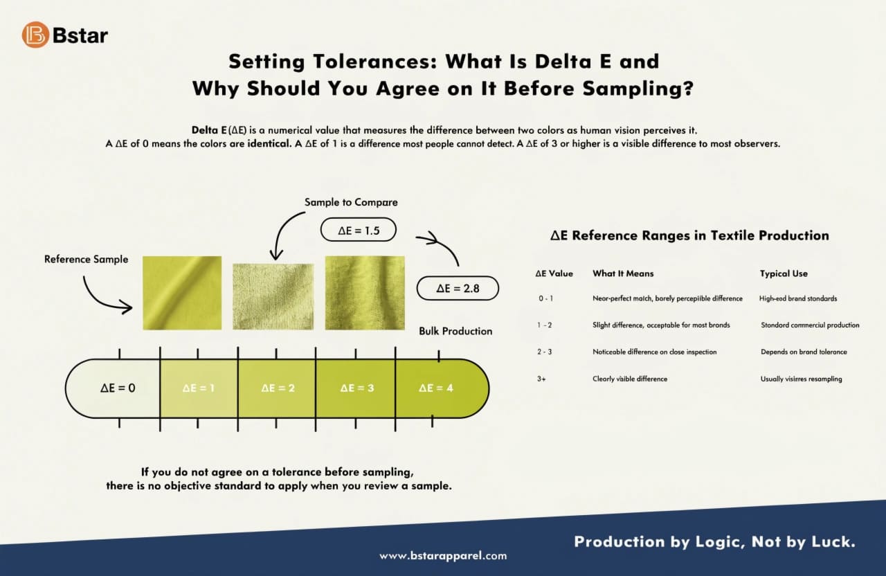 Delta E Color Tolerance in Textile Production Delta E color tolerance scale visual diagram for fabric approval