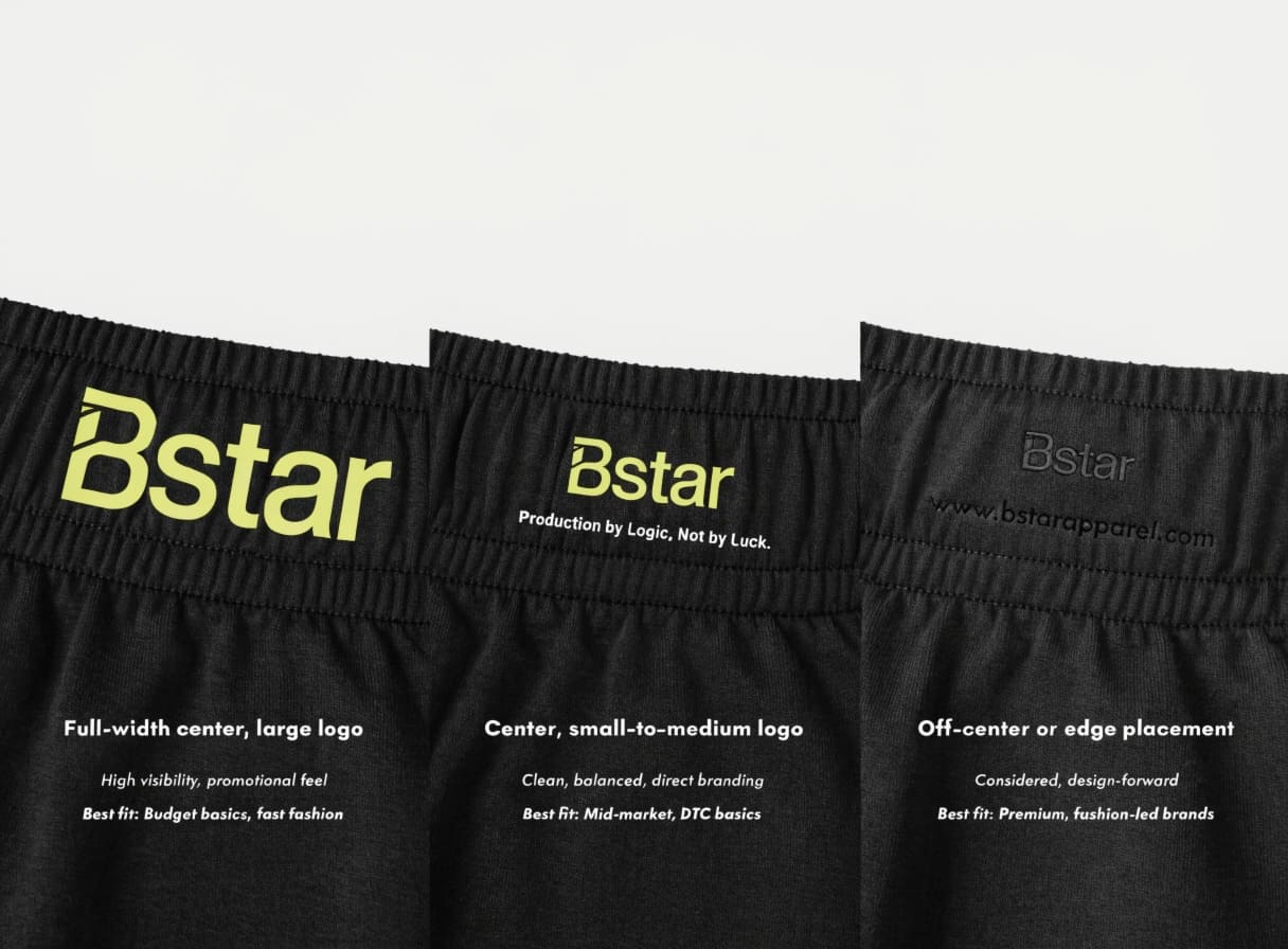 logo placement on waistband for premium DTC apparel branding