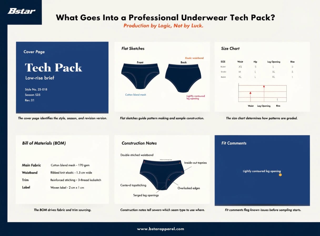 Essential Components of an Underwear Tech Pack Professional underwear tech pack components checklist layout