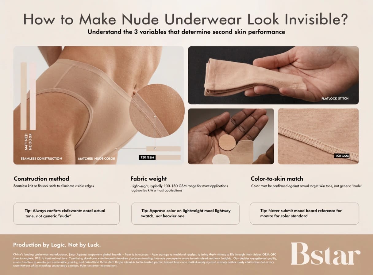Seamless nude underwear construction details for second skin effect