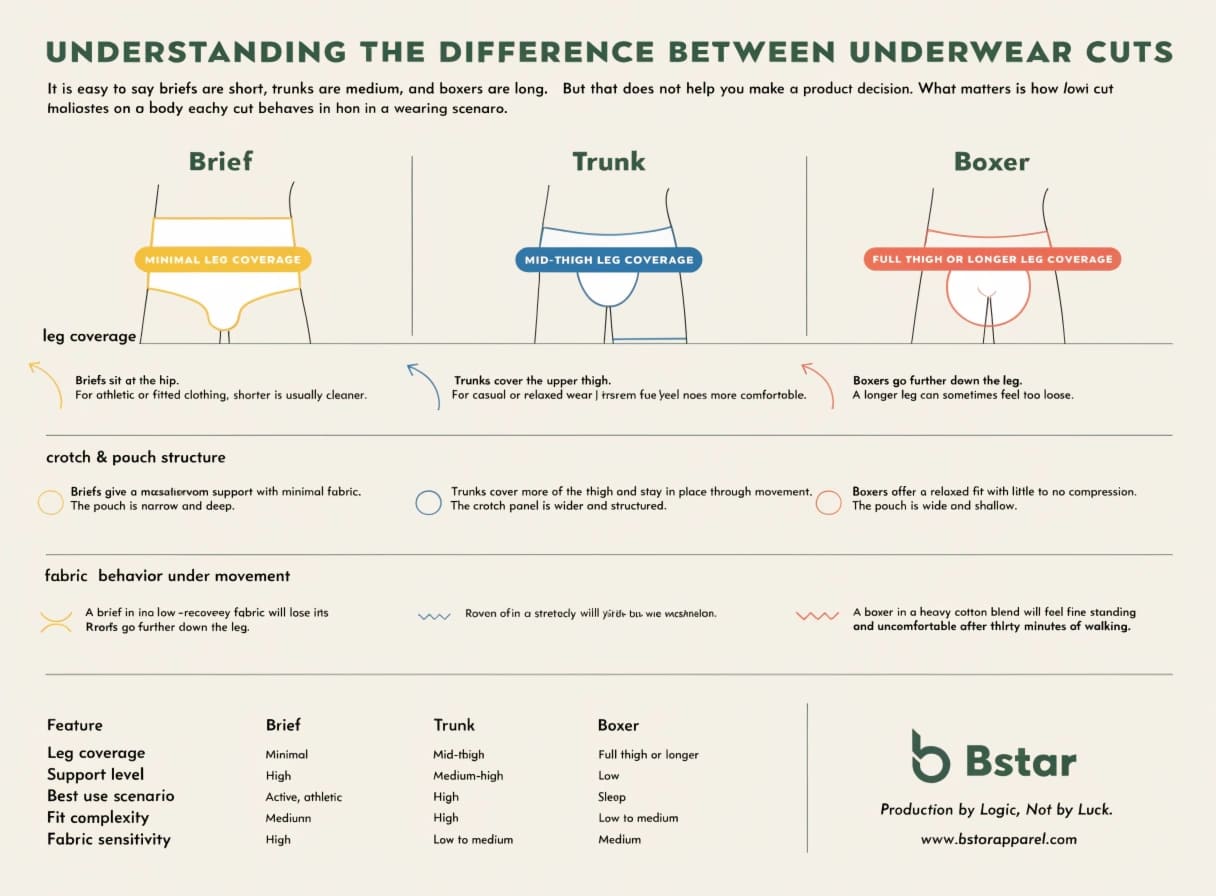 Underwear cut comparison diagram leg length and fit