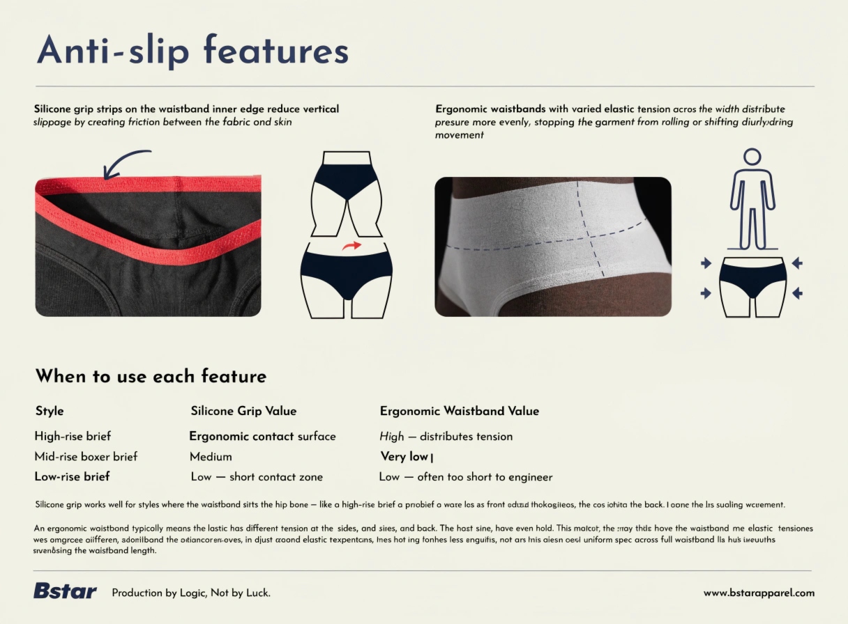 silicone gripper waistband underwear anti-slip detail