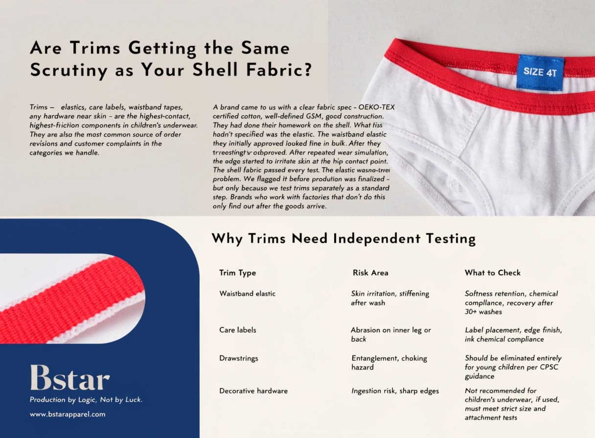 Trim Safety Elastic Labels Children's Underwear Manufacturing Elastic waistband and care label safety in kids underwear