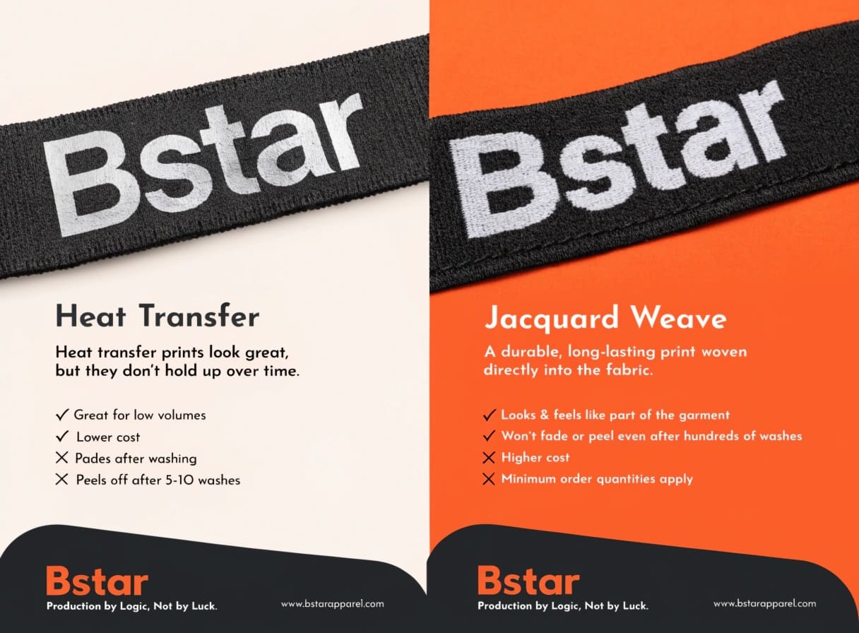 Heat Transfer vs Jacquard Waistband Custom waistband printing heat transfer vs jacquard weave comparison