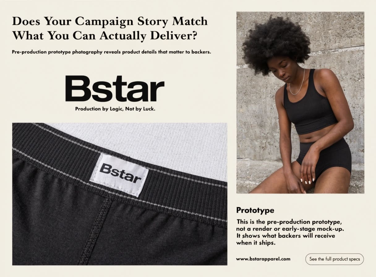 Crowdfunding Campaign Visuals Using Real Underwear Prototypes underwear prototype campaign photography and visuals