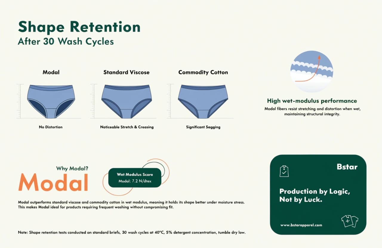 Modal Underwear Durability Wash Test Shape Retention Modal fabric shape retention after 30 wash cycles comparison