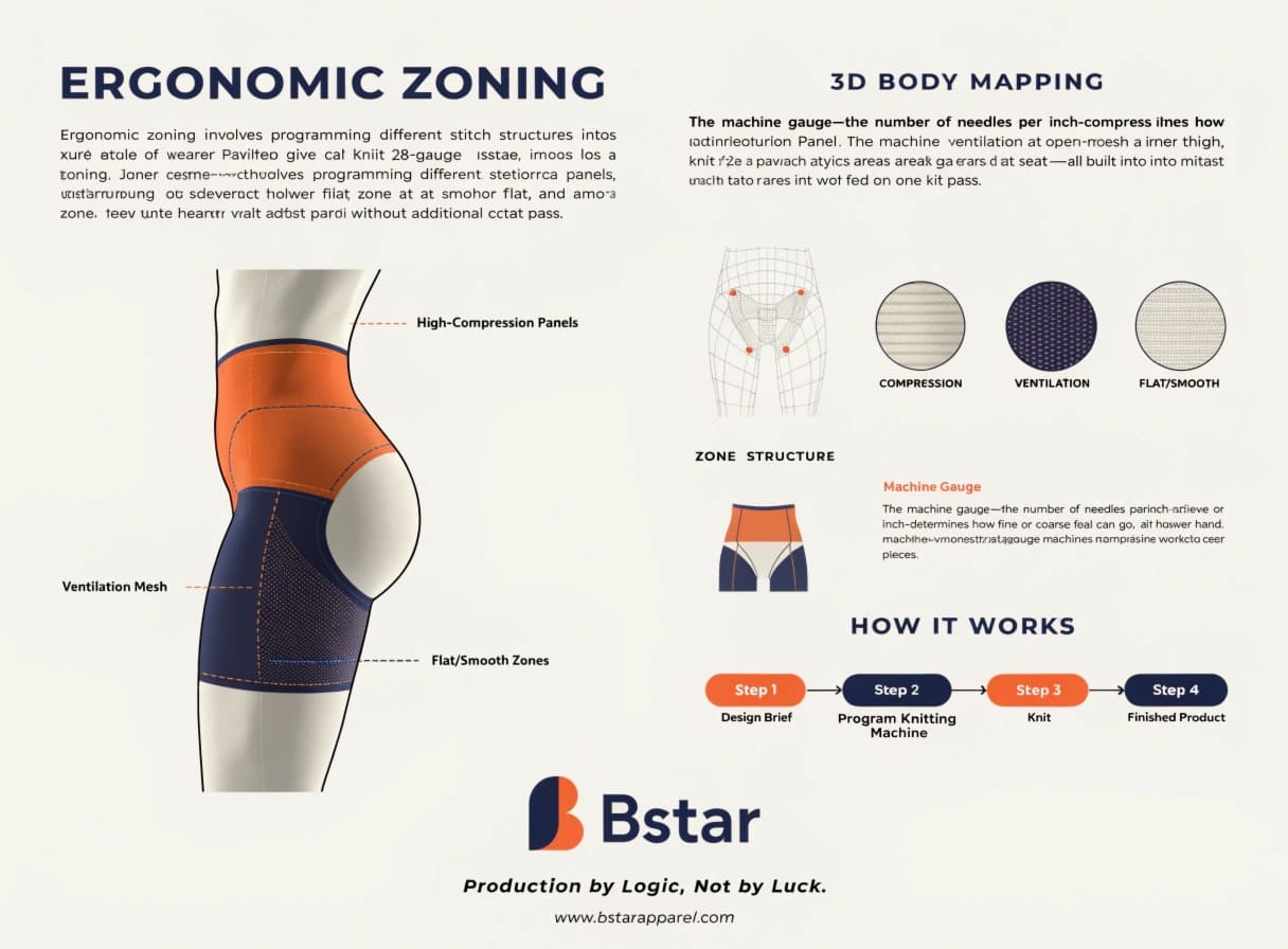 Seamless Underwear Ergonomic Zoning and Body Mapping Technology Ergonomic zoning and 3D body mapping in seamless underwear design