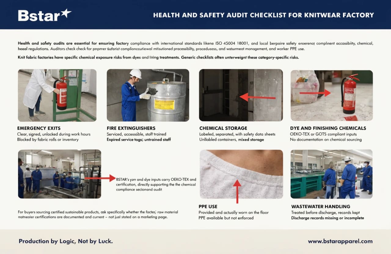 Health and safety compliance checklist for knitwear factory audit
