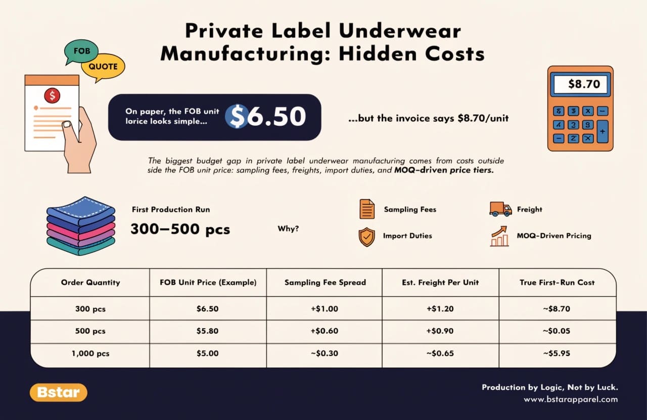 Hidden costs freight tariffs MOQ underwear manufacturing