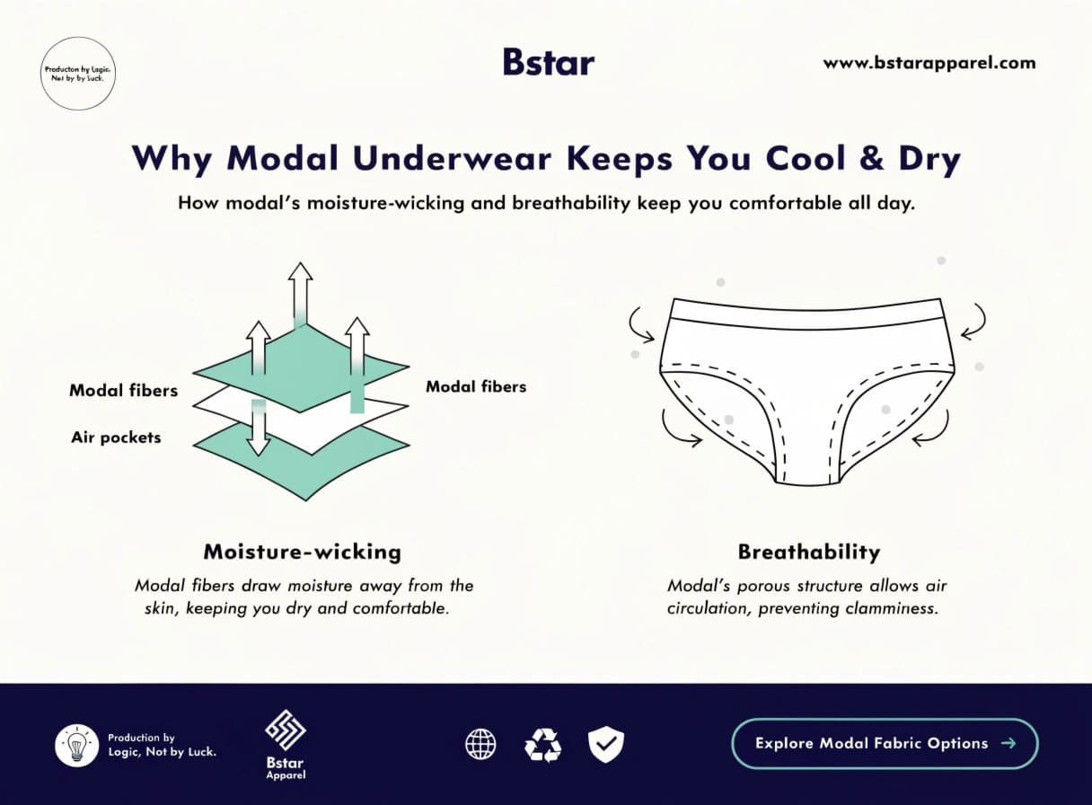 Modal Fabric Moisture Wicking Breathability Diagram Moisture-wicking performance diagram Modal underwear fabric