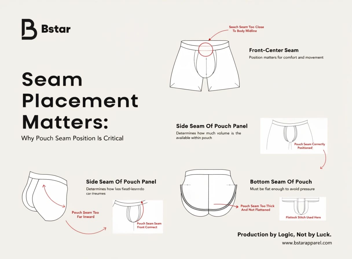 Strategic seam placement in men's underwear pouch design seam placement diagram for men's underwear pouch