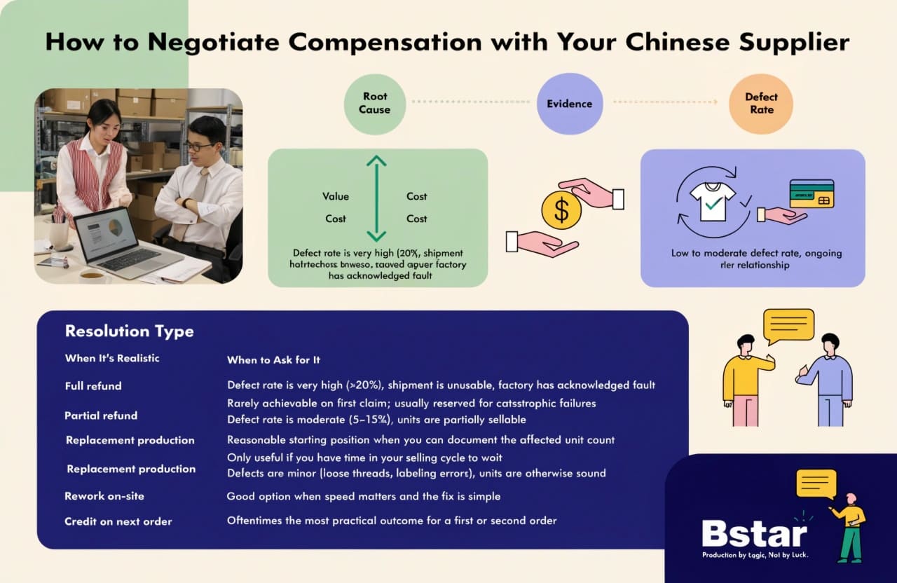 Supplier negotiation strategy for underwear defect compensation Negotiating compensation for defective garments with Chinese supplier