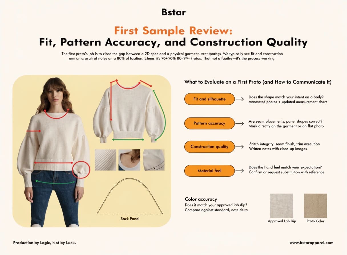 First knitwear prototype review for fit and construction