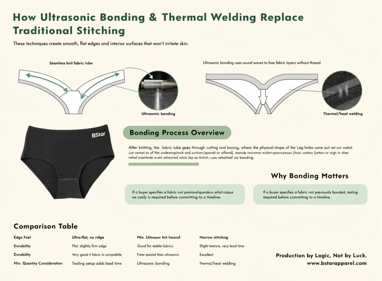 Ultrasonic bonding process for seamless underwear edges
