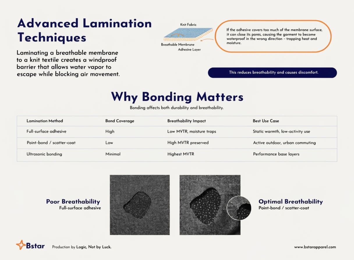 Breathable membrane lamination process for thermal underwear production