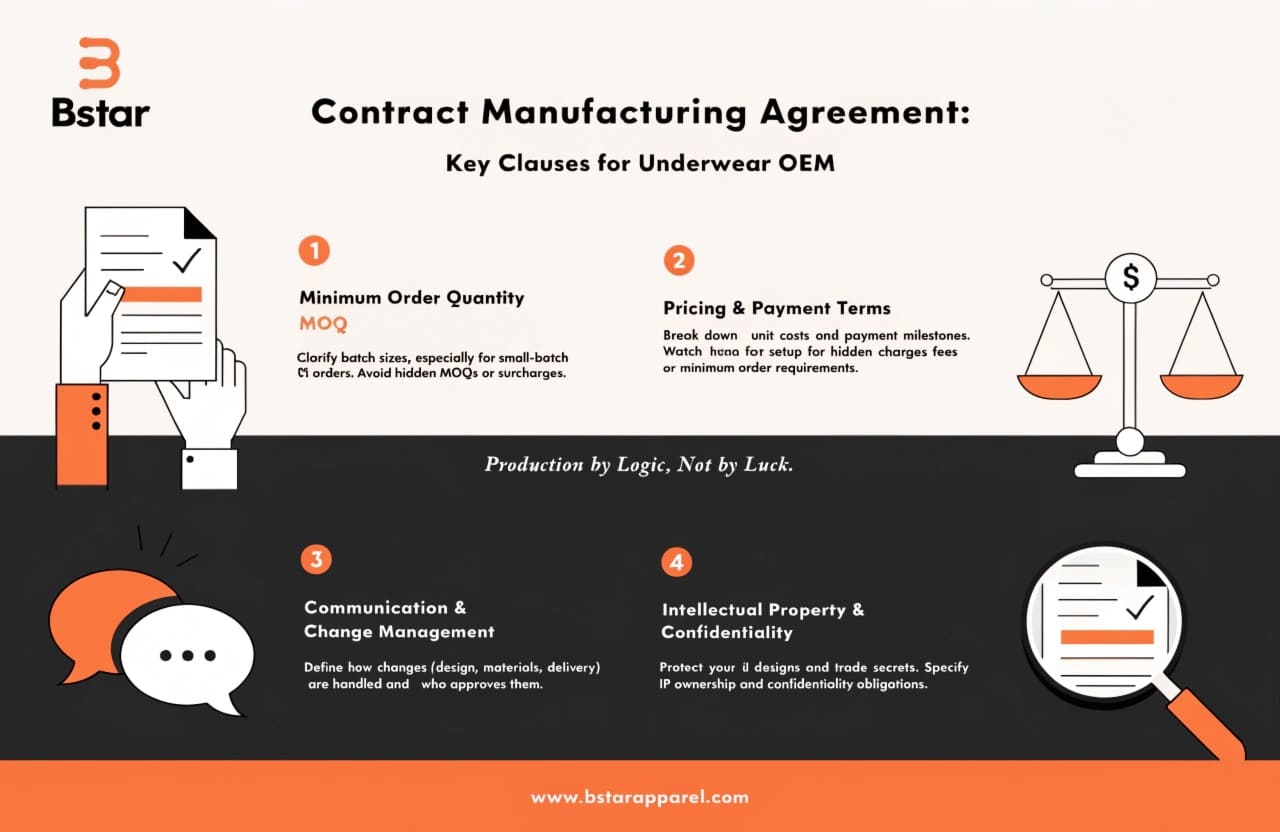 Contract manufacturing agreement key clauses for underwear OEM