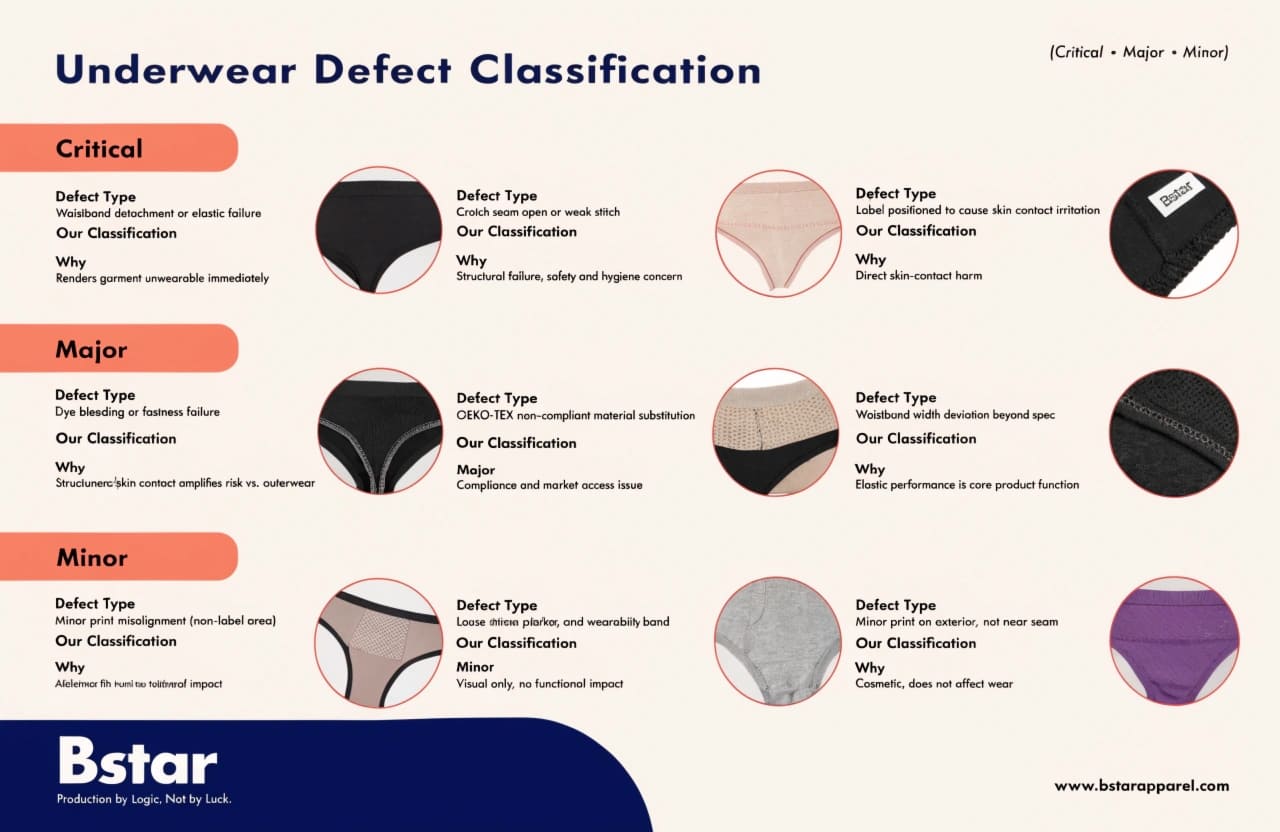 Underwear defect classification table for quality inspection
