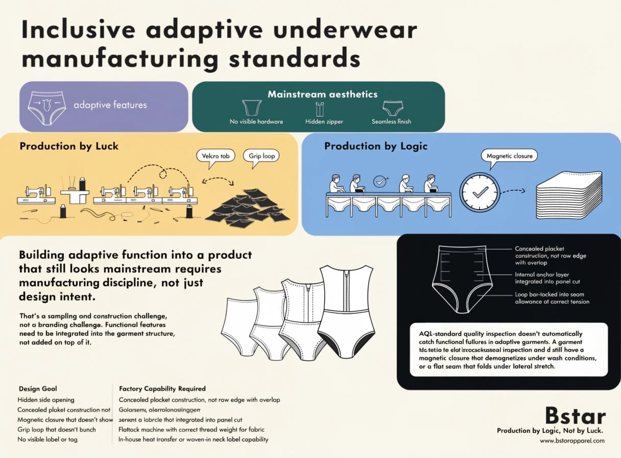 Inclusive adaptive underwear manufacturing mainstream aesthetics with functional design