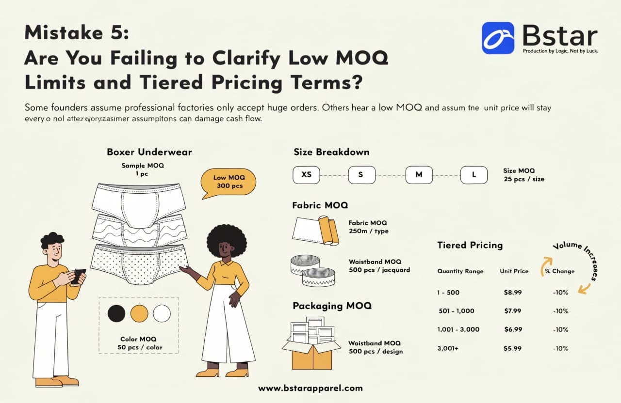 low MOQ boxer underwear manufacturing and tiered pricing terms