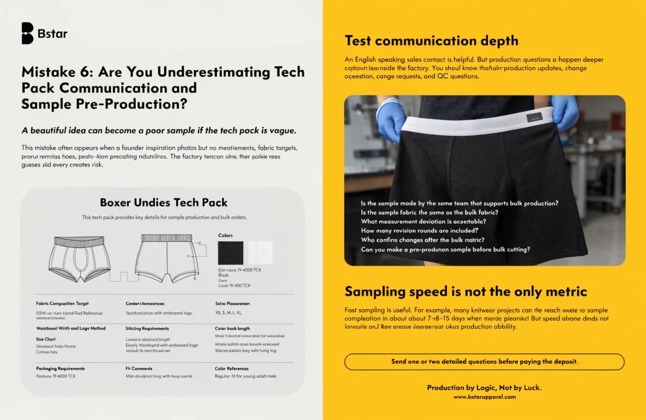 boxer underwear tech pack communication and pre-production sample