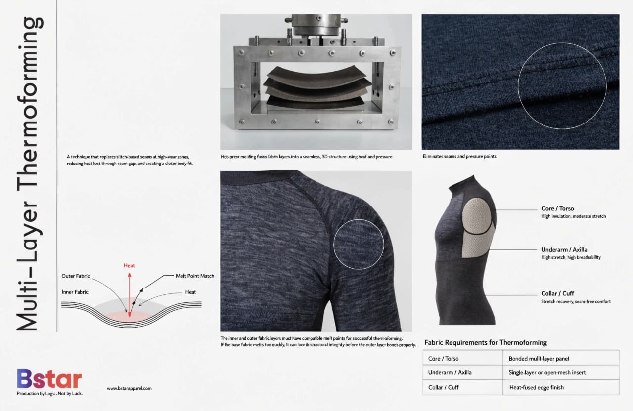 Multi-layer thermoforming hot-press molding for seamless thermal underwear