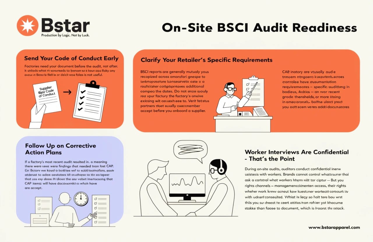 On-site audit readiness and brand communication with factory for BSCI