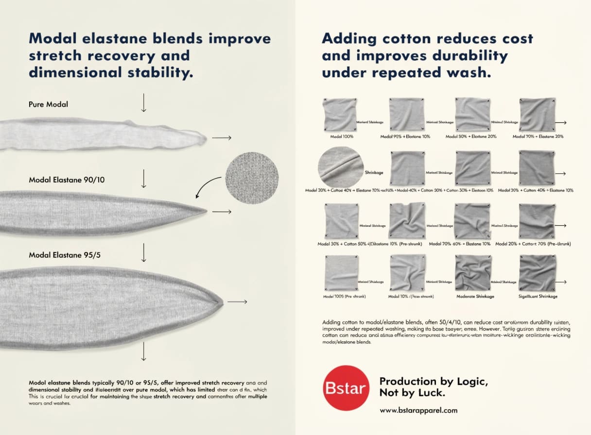 Modal Cotton Elastane Blend Strategies for Intimate Wear Modal elastane blend fabric samples showing stretch recovery and dimensional stability testing
