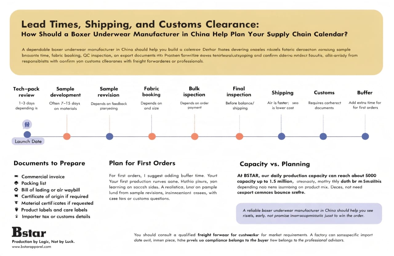 boxer underwear manufacturer in China lead time shipping customs calendar