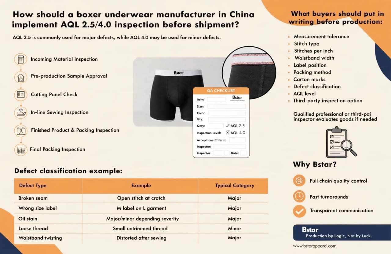 boxer underwear manufacturer in China AQL quality control inspection