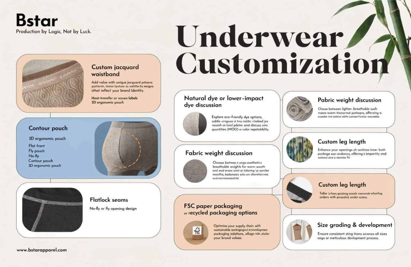 bamboo underwear manufacturer custom waistbands natural dyes ergonomic pouch