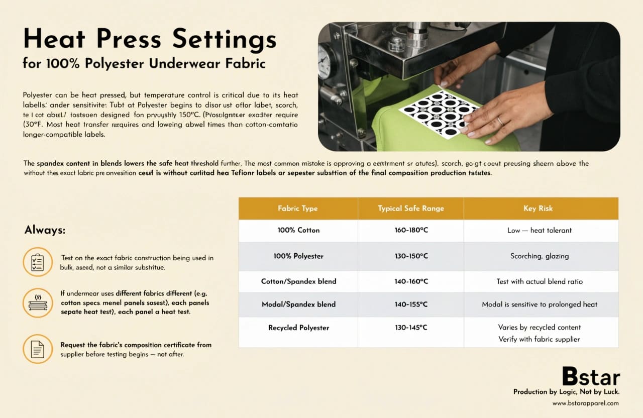 Heat Press Settings for 100% Polyester Underwear Fabric heat pressing polyester underwear fabric with heat transfer label