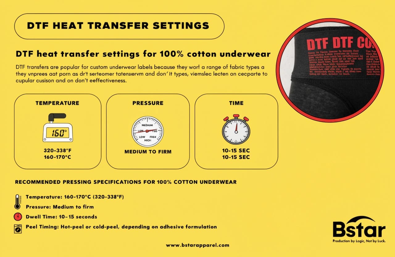 DTF Heat Transfer Settings for Cotton Underwear Labels DTF heat transfer label settings for 100% cotton underwear
